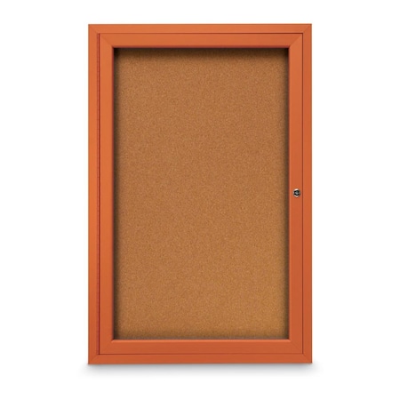 Slim Enclosed Corkboard, 18x24, Black Alum Frame/Ultramarine
